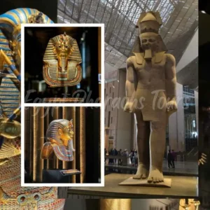 Interior view of the Grand Egyptian Museum building in Giza, Egypt